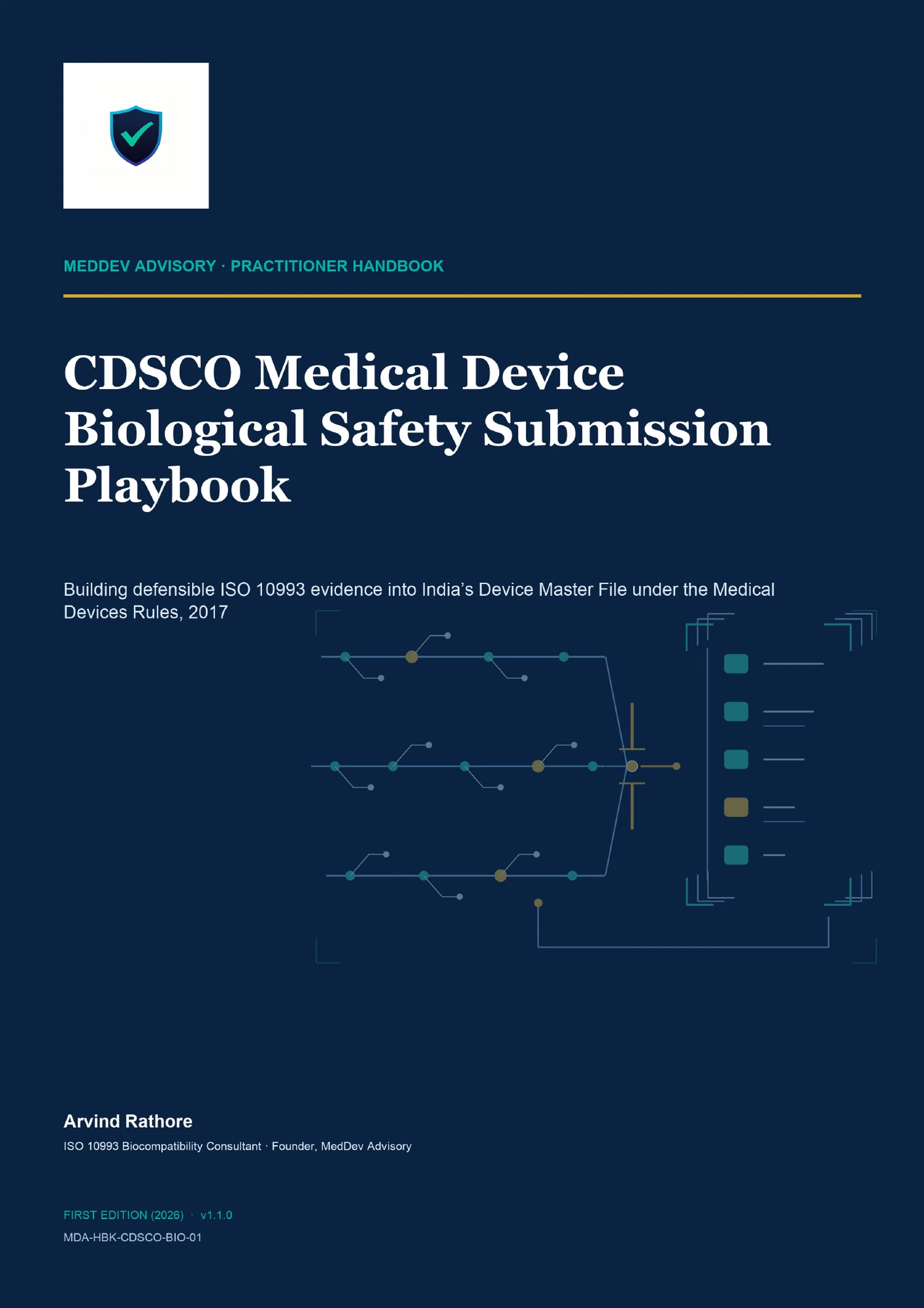 Cover of the CDSCO Medical Device Biological Safety Submission Playbook by Arvind Rathore