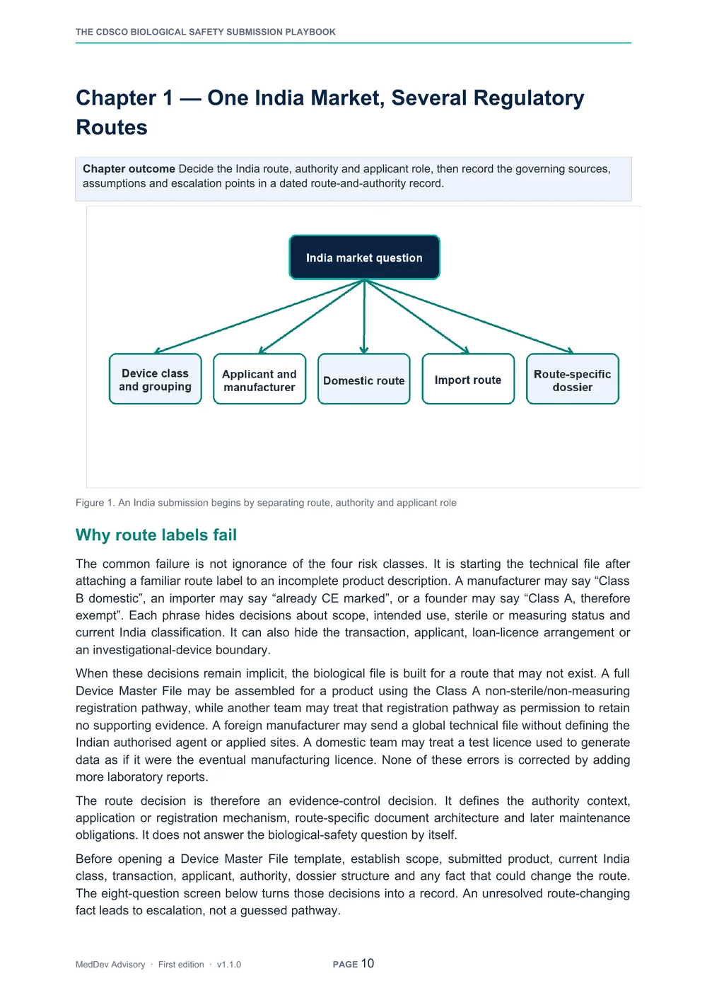 Preview page showing an India medical-device regulatory route map