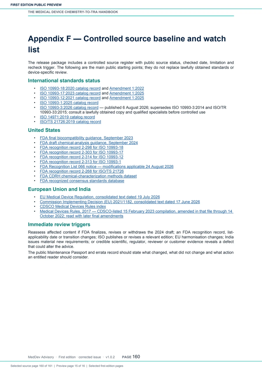 Preview page explaining the controlled source baseline and watch list