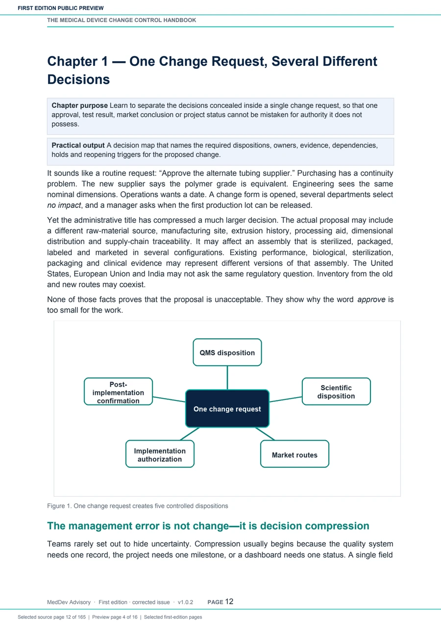 Preview page showing five controlled change dispositions